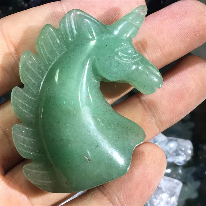 2 Inch Natural Aventurine Crystal Unicorn Ukiran Kuda Kepala Patung Koleksi