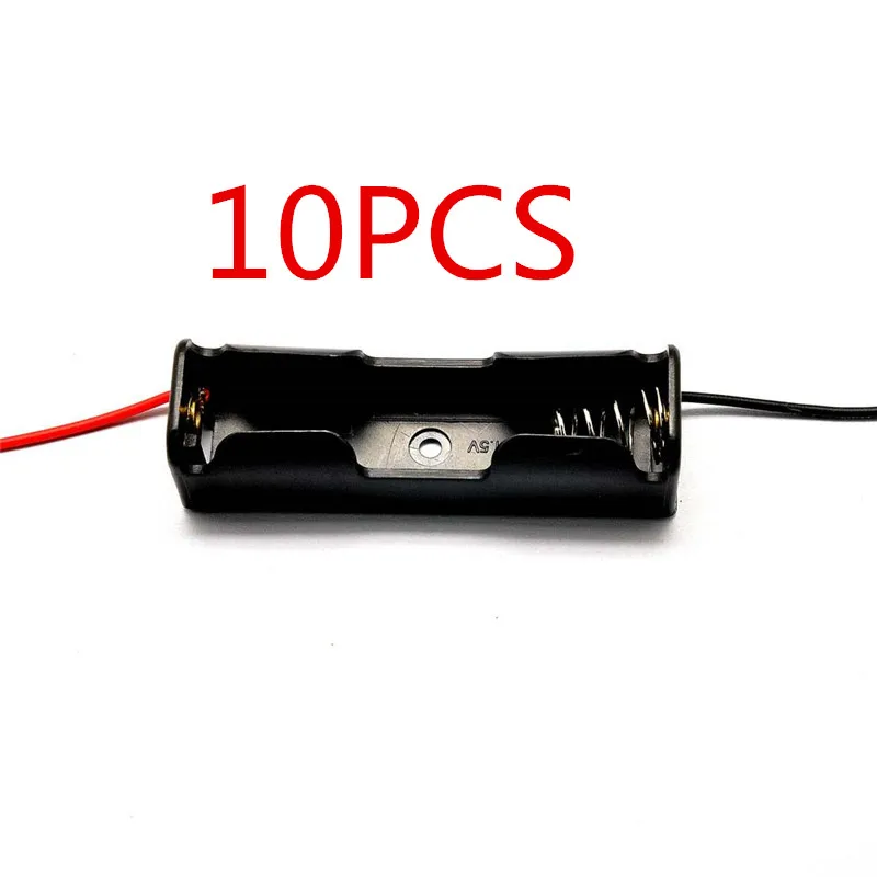 10PCS AA Batteries Storage Case Plastic Box Holder with 6\'\' Cable Lead for 1 x AA Battery Soldering Connecting Black Digital