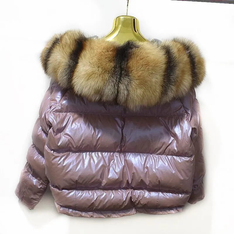 Double-Faced Duck Down Jacket, Natural Crystal Fox Fur, Large Collar, Thick Fur with Hat, Coat, Double-Sided, Ladies, New