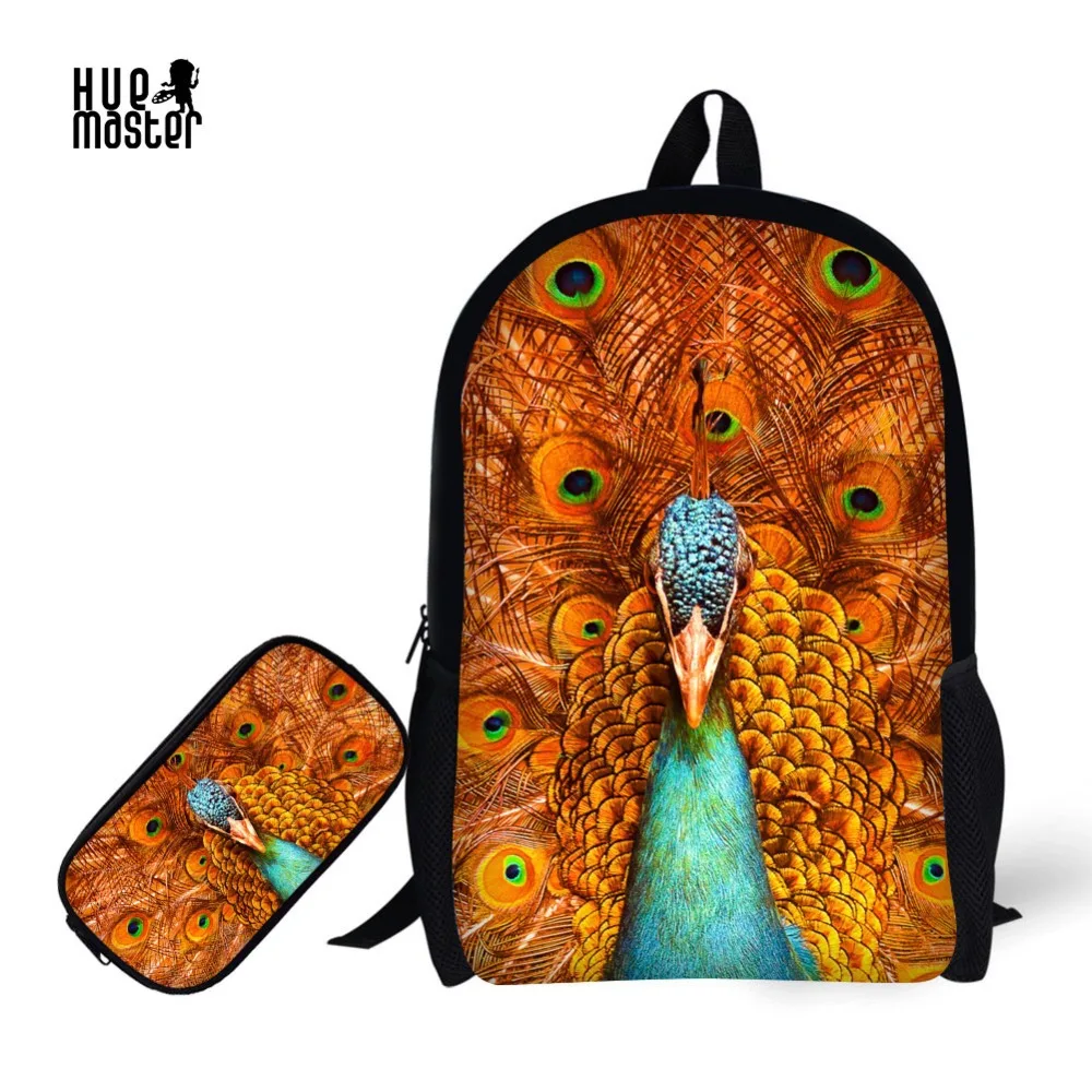 

peacock Printing Backpack with Pencil Case For Teenager Boys girls Casual Travel Shoulders Bag School Bags Set