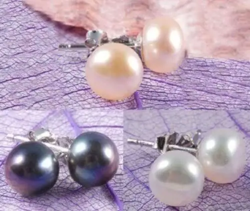 

hot sell new - shitou 00672 Wholesale 3Color Genuine Natural Akoya Cultured Pearl Silver Stud Earrings AAA+