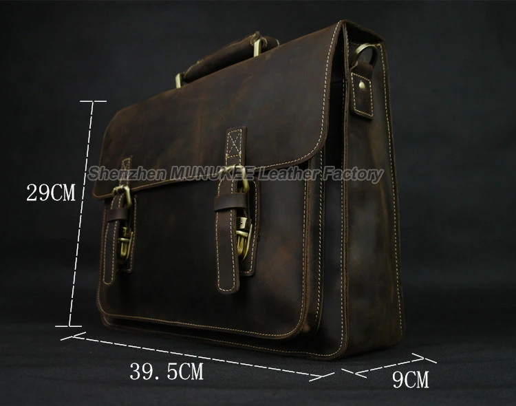 Vintage Crazy Horse Genuine Leather Briefcase Men Briefcase Leather Business Briefcase male Tote 15.6\