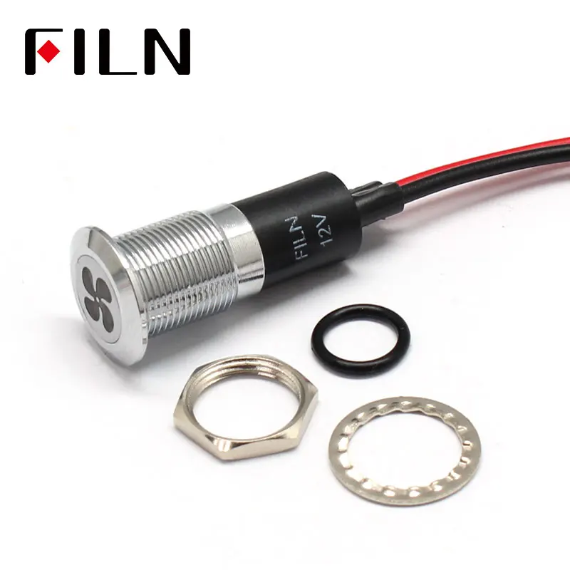 FILN 12mm Car dashboard skull symbol led red yellow white blue green 12v led indicator light with 20cm cable