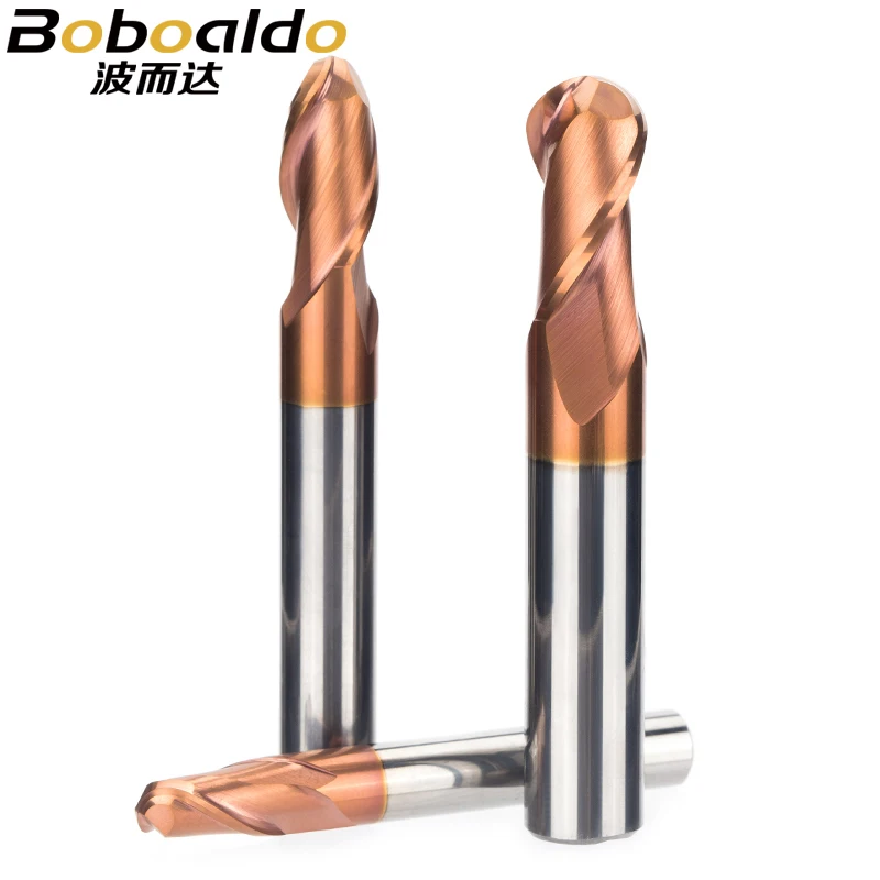 1PC HRC55 Ultrafine Tungsten Carbide Cutter CNC Tool Alloy Coating End Mill 2 Flutes Ball Milling Cutter Steel Copper