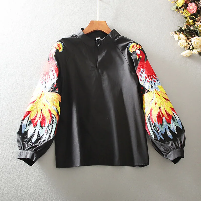 2024 Spring And Summer Cotton Causal Shirt Embroidered Long-sleeved Shirts Women Fashion Brand O-Neck Lantern Sleeve White Shirt