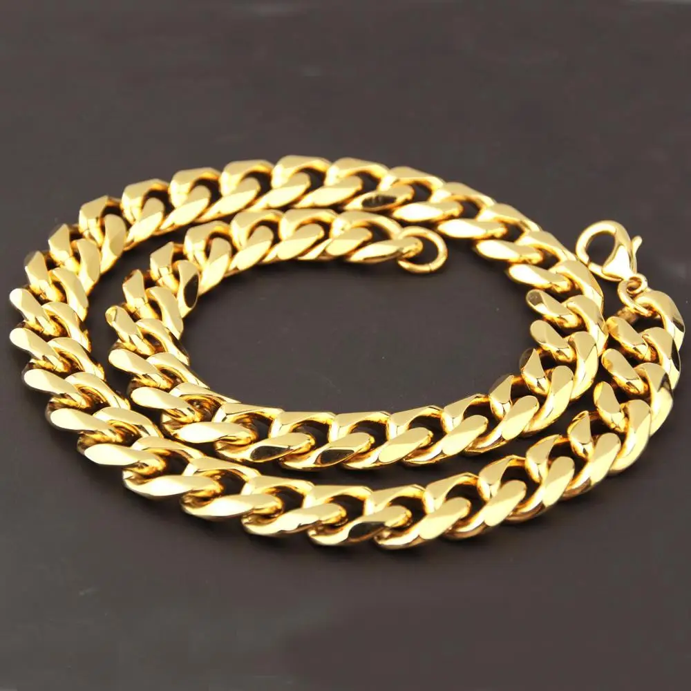 Customed Size 5/8/10/12/15/17/19mm Men\'s Necklace Stainless Steel Cuban Link Chain Gold Color Male Jewelry Gifts for Men