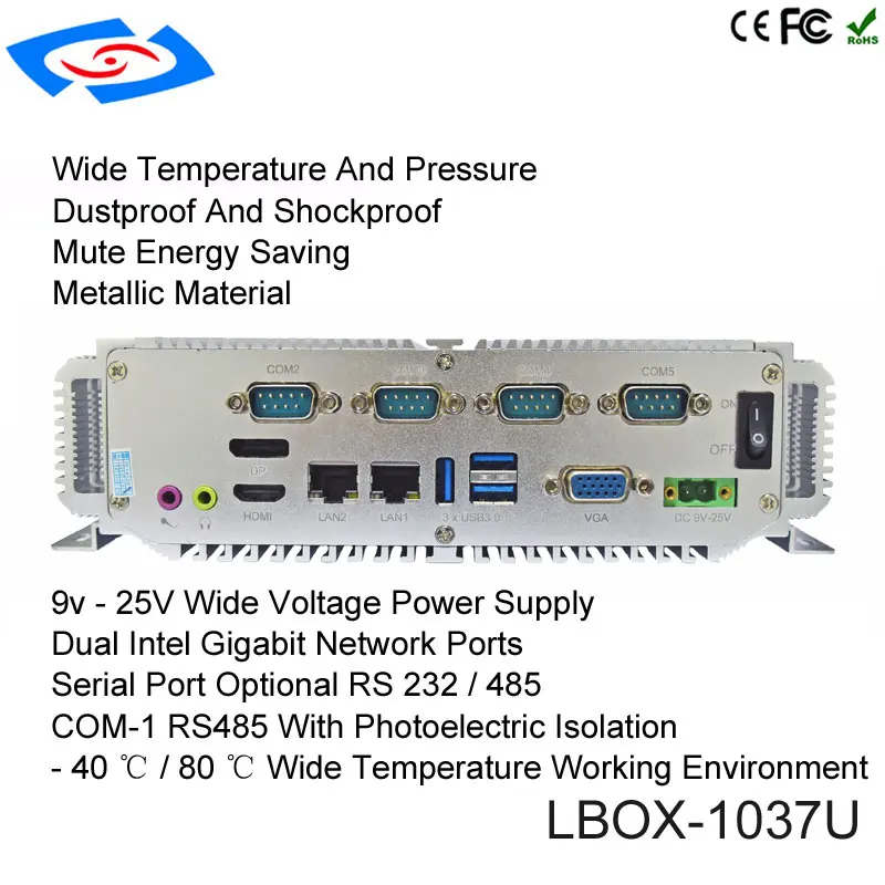 بدون مروحة هيكلى البسيطة PC إنتل كور I5-3337U ويندوز 10 وعرة ITX حالة الكمبيوتر الصناعية جزءا لا يتجزأ 2 LAN HDMI 6 COM بناء Nettop