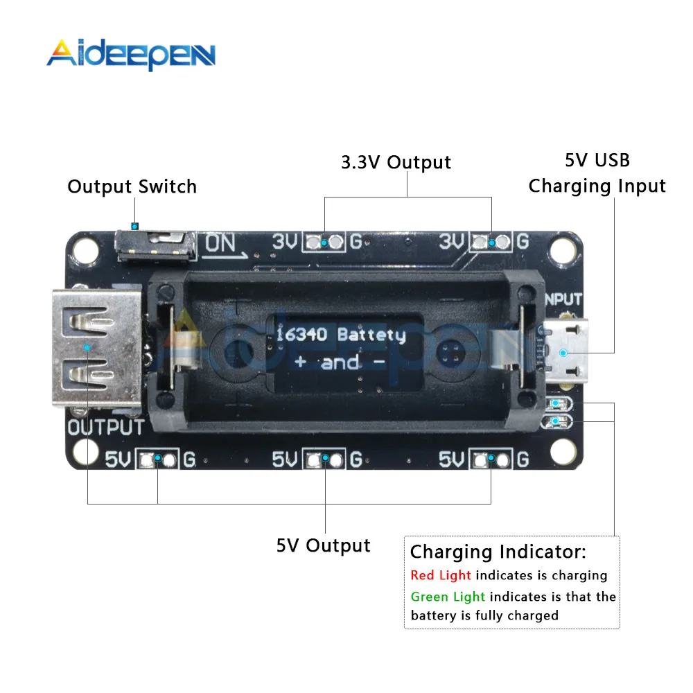 16340 Rechargeable Lithium Battery Charger Shield Board ESP8266 ESP32 Power Bank Module Dual Output 3.3V 5V For Arduino