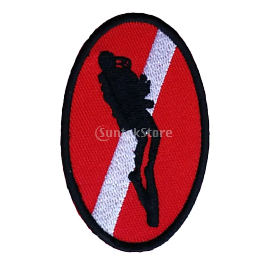 Ellipse 70 x 45mm Diver Down Flag Patch Patches Backpack Badge Scuba Diving Dive Iron On Embroidered Dive Flag Patch