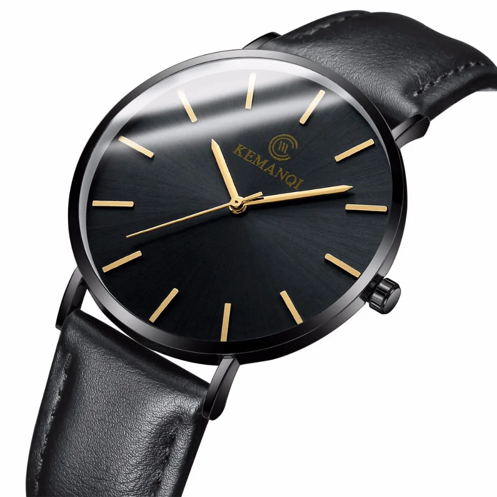 Ultra Thin Men Quartz Watch KEMANQI Luxury Male Clock Business Simple Mens Leather Wrist Watches Relogio Masculino erkek saat