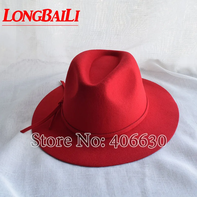 Winter Wide Brim Red Wool Felt Hats Women Chapeu Feminino Sun Fedoras Caps Free Shipping PWFR027