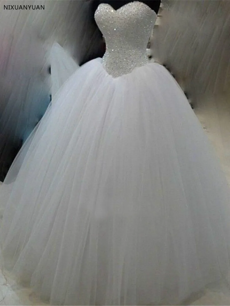 

Real Photos Princess White Ivory Tulle Ball Gown Wedding Dress 2023 Beaded Sweetheart Bridal Gown vestido de noiva