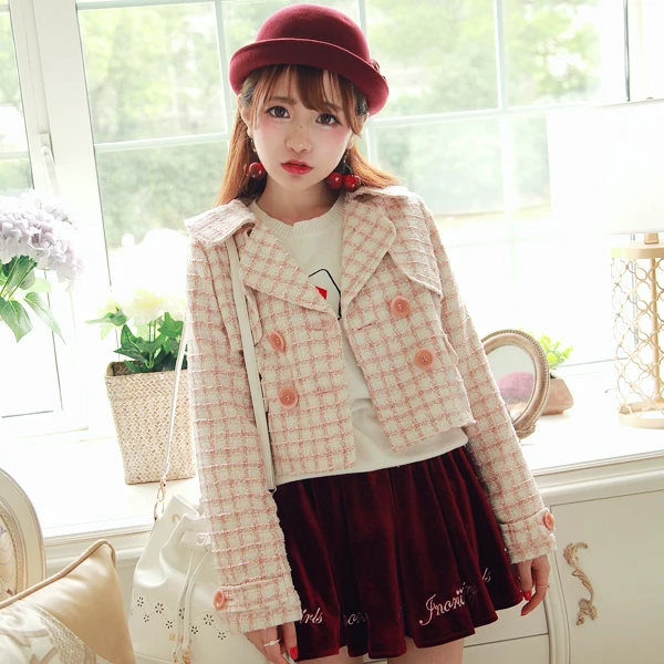 

Princess sweet lolita coat BoBON21 Original design Autumn new British Hollow out pink love heart navy wings collar coat C1254