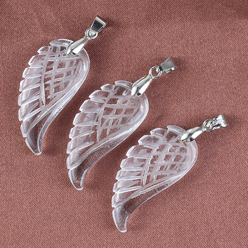 xinshangmie Natural Stone Rock Crystal Bead Carved Angel Wings Feather Pendant for Freedom Wing of Angel Stone Jewelry