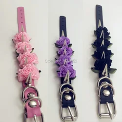 Cute Lolita Harajuku Handcrafted Rose Flower Long Spikes Leather Bangle Bracelet Wristlet Handcuff Hand Cuff