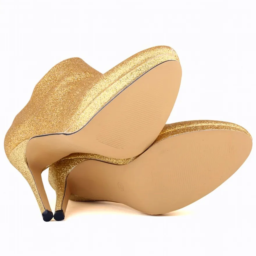 Stivaletti alla moda in tessuto con paillettes per donna piattaforma con cerniera coreana tacchi alti scarpe da sposa autunno 2024 calzature da