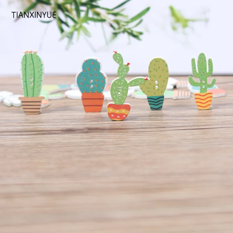 

TIANXINYUE Cactus Button Sewing Scrapbooking Two Holes wooden bonsai Button DIY Clothing Accessories