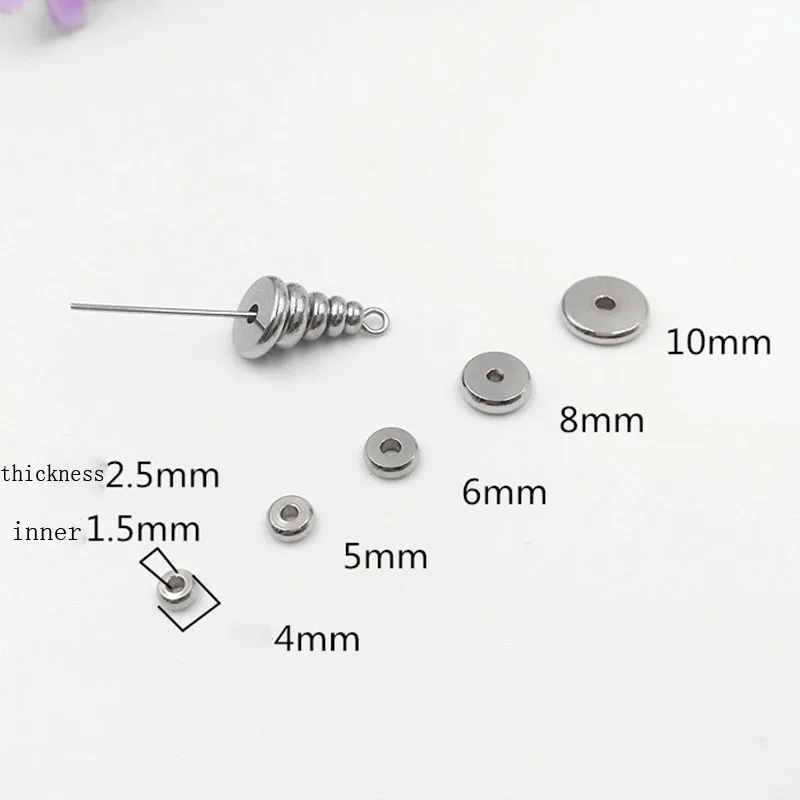 50pcs/lot Stainless Steel Flat Round Spacer Beads 4/5/6/8mm Metal Charm Beads Fit Bracelets Necklace DIY Jewelry Accessories