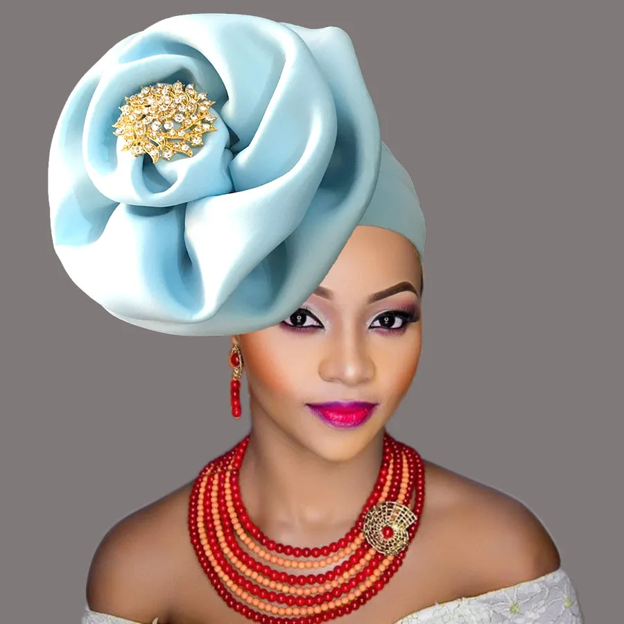 African Headite Flower Shape Gele Nigerian Traditional Wedding Cap Fashion Turban