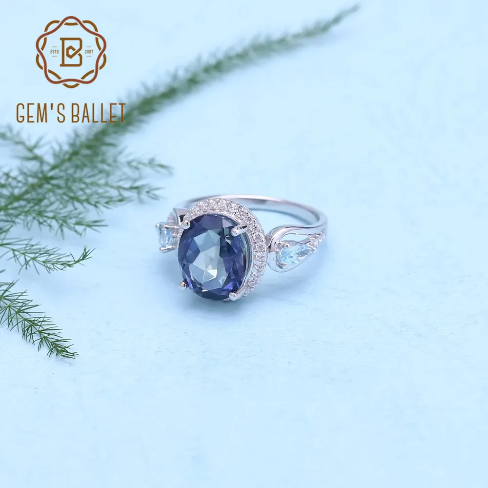 Gem's Ballet-anillos de plata de ley 925 para mujer, joyería fina con Topacio azul cielo, iolita Natural, cuarzo místico azul, 3.31Ct