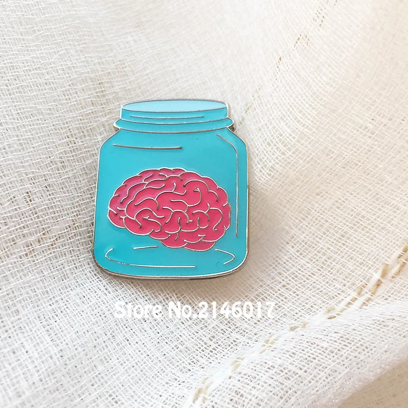 10pcs Wholesale Funny Metal Badge Popular Cute Gifts Brain in Bottle Jar Meme Lapel Pin Soft Enamel Epoxy Pins and Brooch