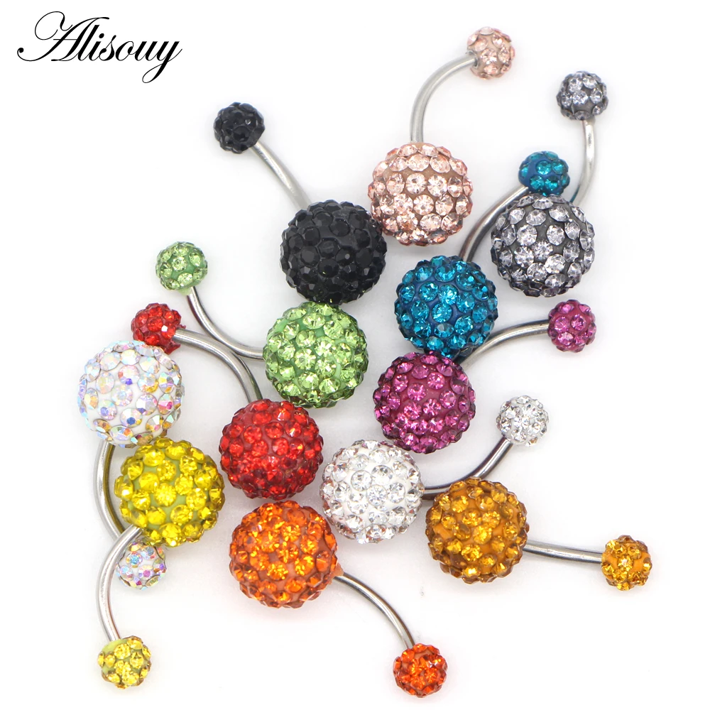 1PCS Crystal Rhinestone Woman Navel Belly Button Ring Pircing Surgical Steel Real Belly Piercing Navel Ringen Bar Body Jewelry