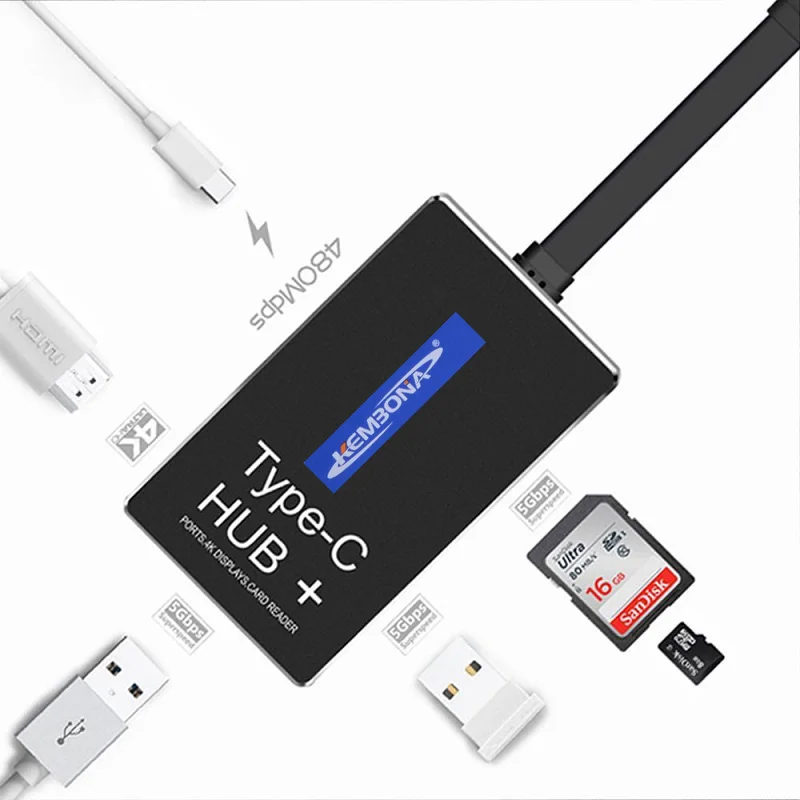 KEMBONA USB Type-C Hub Adapter with 4K HDMI HD Output 2 USB 3.0 ports, SD and Micro SD Card slots,a Charging port for MacBookPro