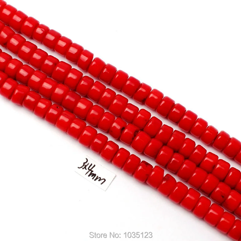 

3x4mm Smooth Natural Red Color Coral Rondelle Shape Loose Beads Strand 15" DIY Creative Jewellery Making w3043