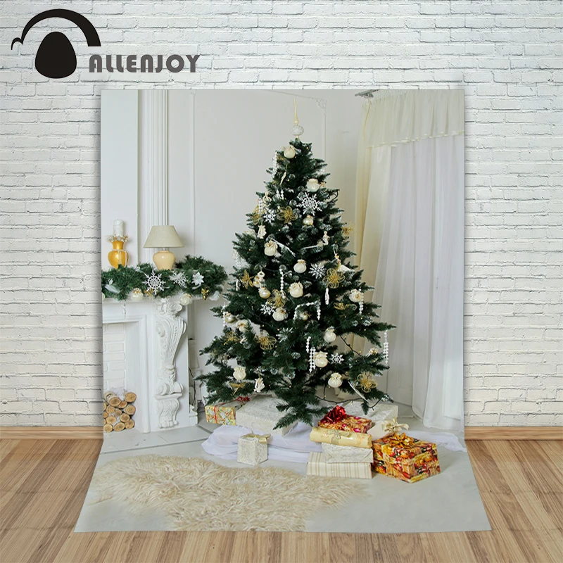 Allenjoy photography Christmas backdrop Tree fireplace gift white New Year professional background pictures for photo studio