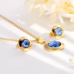Kalen Dubai Jewelry Sets For Women Gold Color Stainless Steel Colorful Glass Necklaces & Earrings Sets Rhinestone Party Gifts