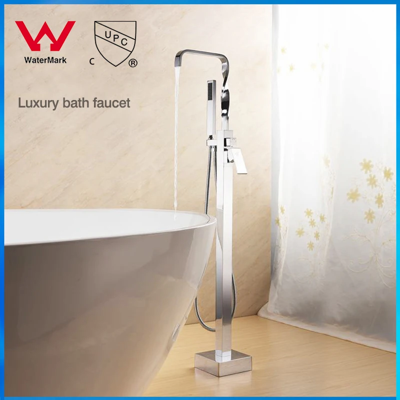 

Chrome Free Standing Floor Mounted Bathtub Faucet Mixer Tap Set With the Hand Shower Shower Set Faucets