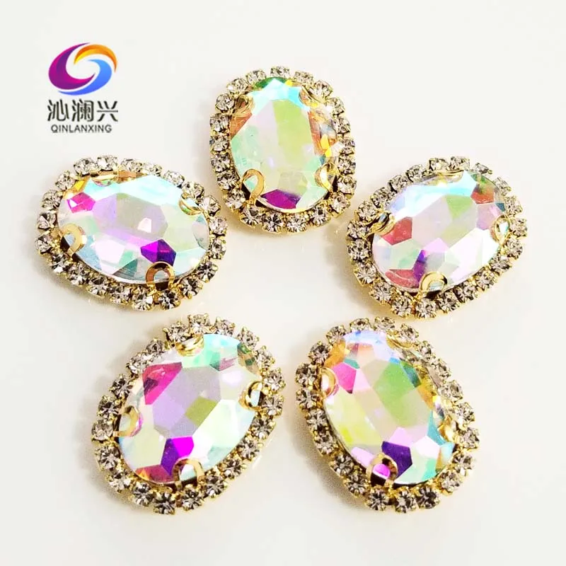 

Golden Bottom AB Color Glass Crystal Rhinestones, Oval Shape Buckle, Used for Needlework, Diy/Clothing/Sewing Accessories