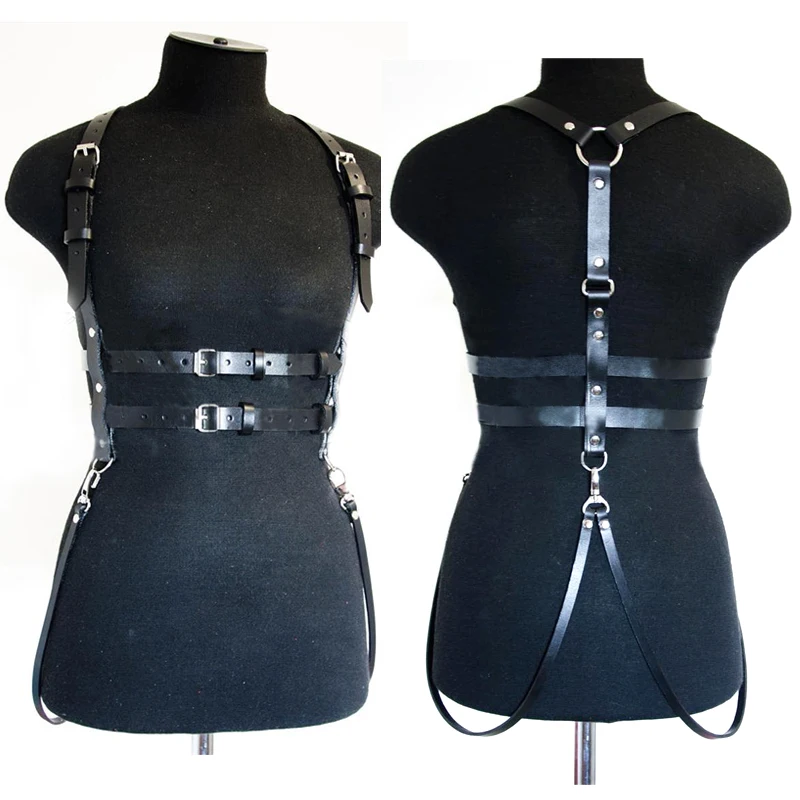 100% Handmade Punk Gothic Leather Women Harness Waist Belt Body Detachable Waist Cincher Shoulder Straps