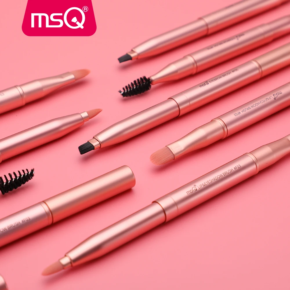 MSQ Single Lips Makeup Brush Eyebrow Comb brushes Double-end Brush portable & Retractable Lip Gloss Brush Pink Cosmetic tools