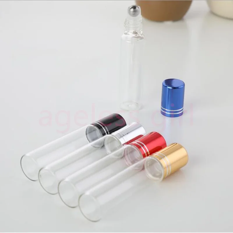 30/50/100PCS 10ml Glass Refillable Portable Perfum Bottles Conveniet Lip Balms With Roller Balls Sample  Bottles