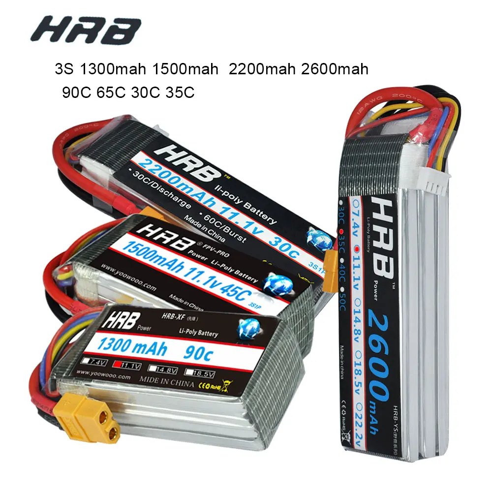 HRB RC Lipo Battery 3S 11.1V 1500mah 1300mah 2200mah 2600mah 90C 65C 30C 35C Li-poly battery for FPV RC Drones Helicopters