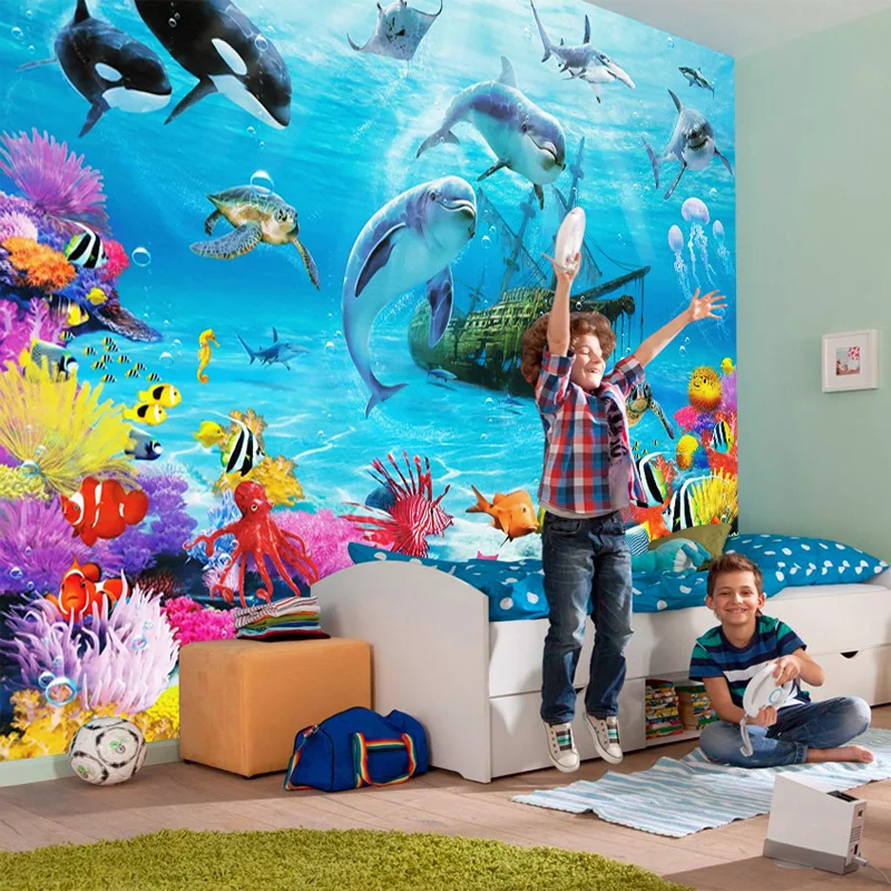 3D Cartoon Underwater World Mural Wallpaper Personalized Customization Kid's Room Eco-friendly Moisture-Proof Photo Wall Papers