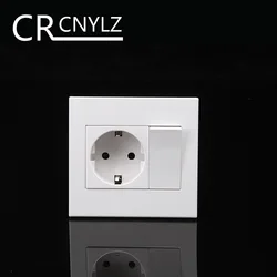 EU Household German standard 2-hole power plug wall socket with 1Gang 1Way Switch Socket 86 * 92mm flame retardant panel 16A