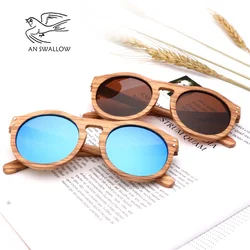 New 100% Real Zebra Wood Sun Glasses Women Round Wooden Sunglasses Men Polarized Lenses Driving UV400 Gafas De Sol