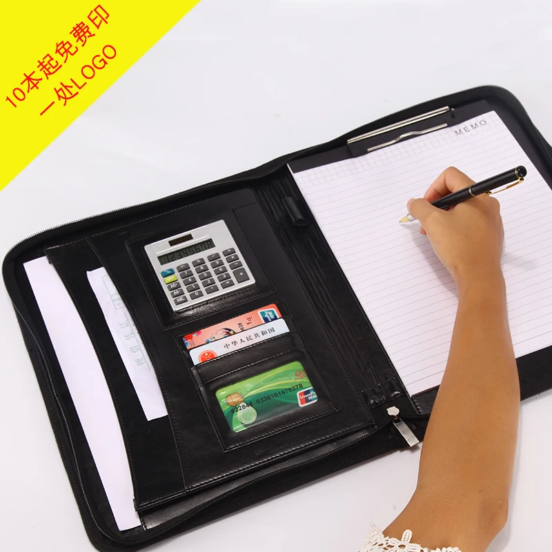 Mirui Echt Lederen Multifunctionele Draagbare Kantoor Rits Zak Mappen Business Sales Manager Map Aktetas Met Rekenmachine