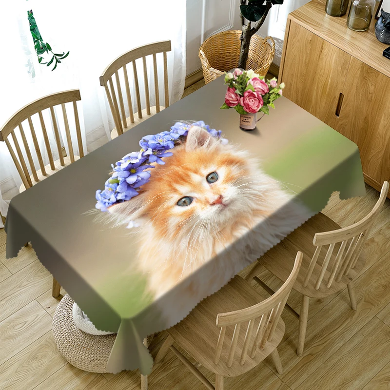 3D Cute Cat Family Pattern Tablecloth, Waterproof, Thicken, Rectangular and Round Table Cloth for Wedding, Merry Christmas