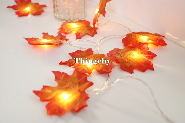 Autumn maple leaves LED fairy string light holiday party flower arrangement for new year decorations