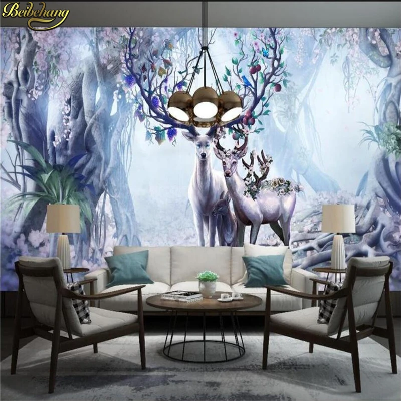 

beibehang Custom Photo 3d Wallpaper Mural Fantasy Forest Elk Entrance Wall Hotel Nordic Exhibition wall papers home decor