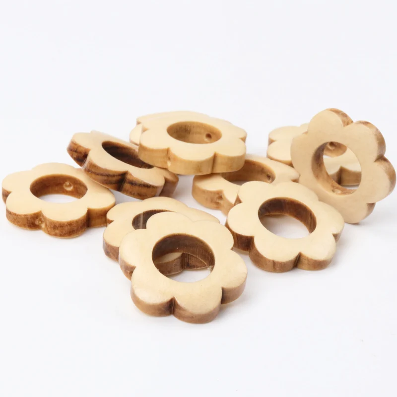 10pcs Natural Flower Garland Pattern Wooden Spacer Beads For Jewelry making DIY 26mm MT1499X