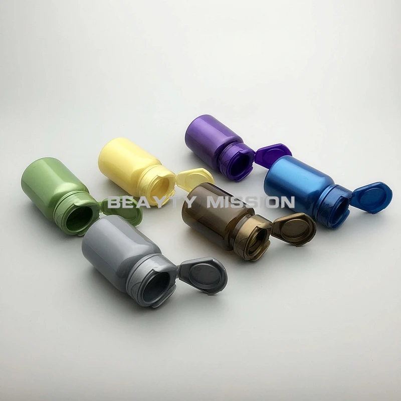 

BEAUTY MISSION 80cc Medical PET Empty Bottle, Gray/Green/Yellow/Blue/Purple/Brown Pull Lid Bottle, 80ml Capsule Flip Cap Bottle