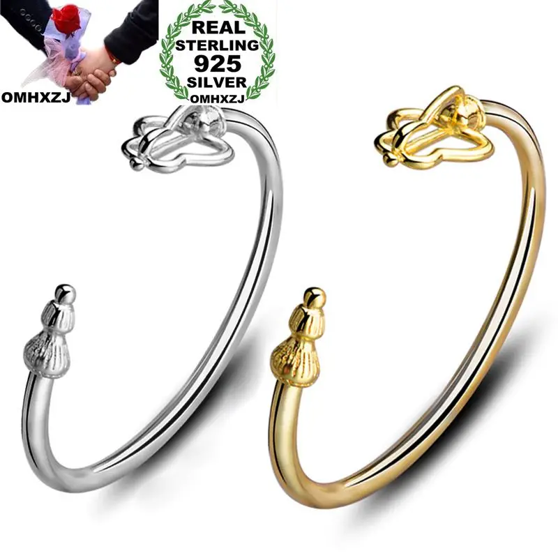 

OMHXZJ Wholesale Personality Fashion OL Woman Girl Party Gift Weapon 925 Sterling Silver 18KT Gold Cuff Bangle Bracelet BR182