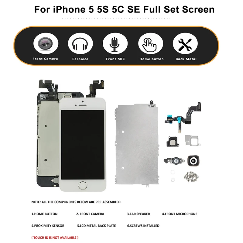 AAA Display For iPhone 5 5S SE 2016 LCD Screen Replacement Touch Digitizer Complete Full Set Assembly Black White Pantalla+Tools