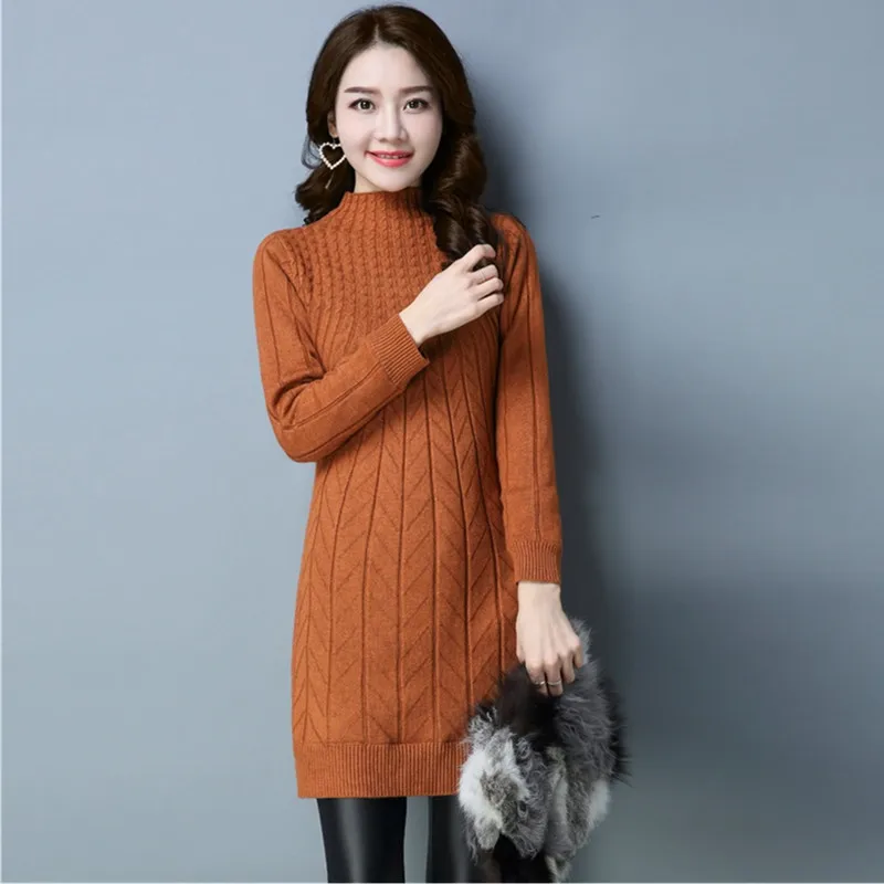 UHYTGF – pull tricoté à col mi-haut pour femme, Long manteau chaud à manches longues, chandail à col roulé, collection automne et hiver 232