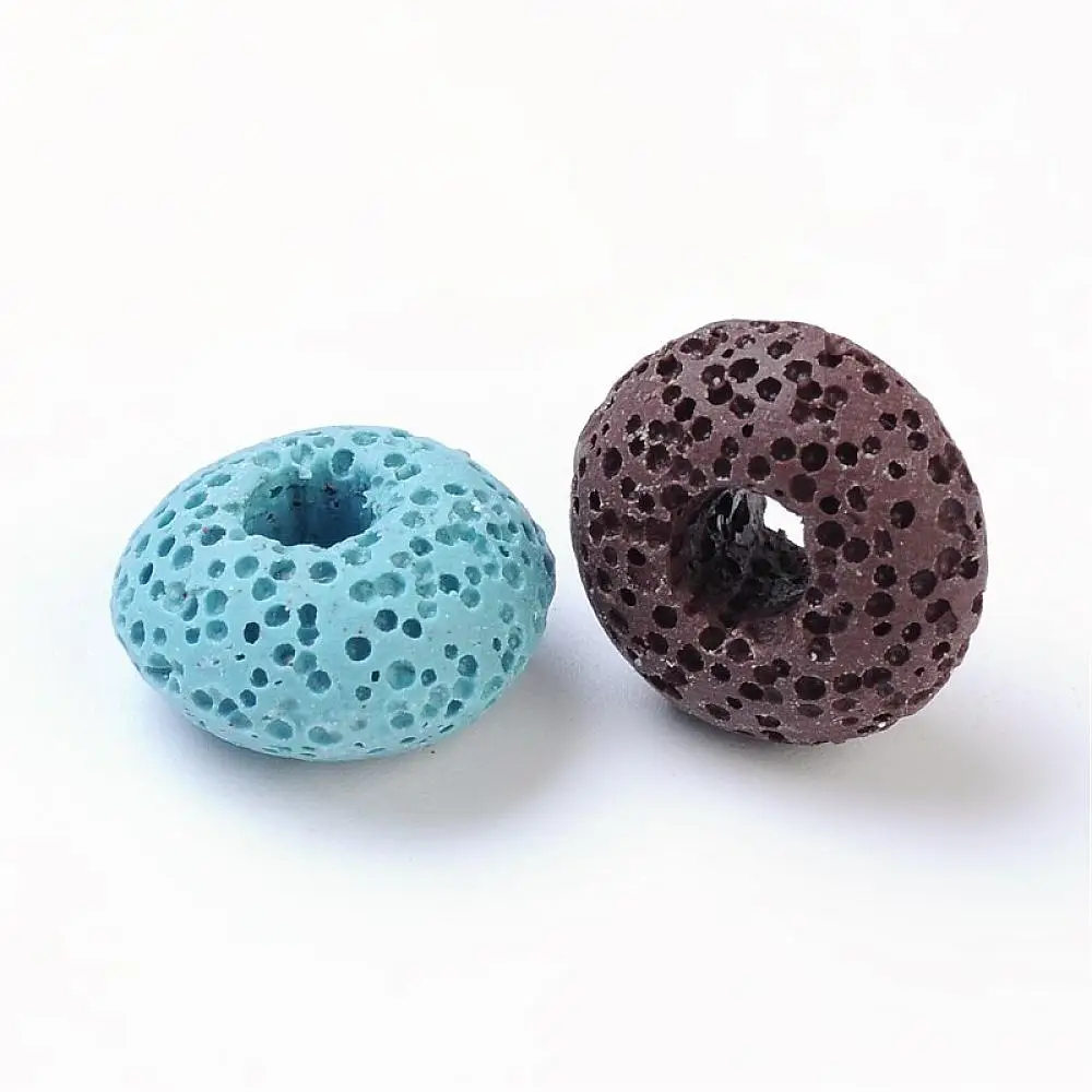 200pcs Rondelle Lava Stone European Beads No Metal Core Spacer Large Hole Beads about 15mm in diameter, 9mm thick, hole: 5mm