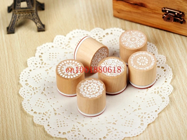 Fedex DHL Free Shipping New Arrival Beautiful Lace series wood Round stamp  gift stamp 6 Styles,300pcs/lot